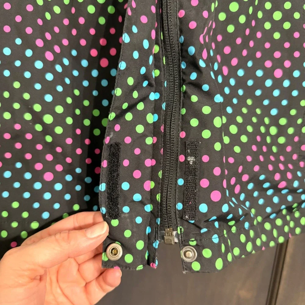 The North Face Girls XL 18 HyVent Rain Jacket Black‎ Multicolor Polka Dot Hooded